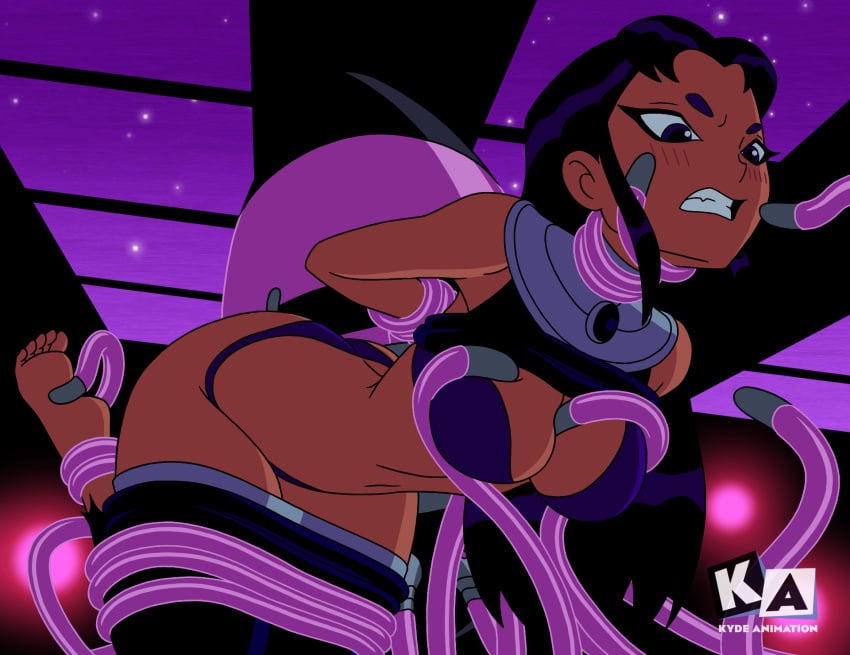 blackfire imminent_sex kyde questionable_consent suspended_in_midair teen_titans tentacle underwear undressing