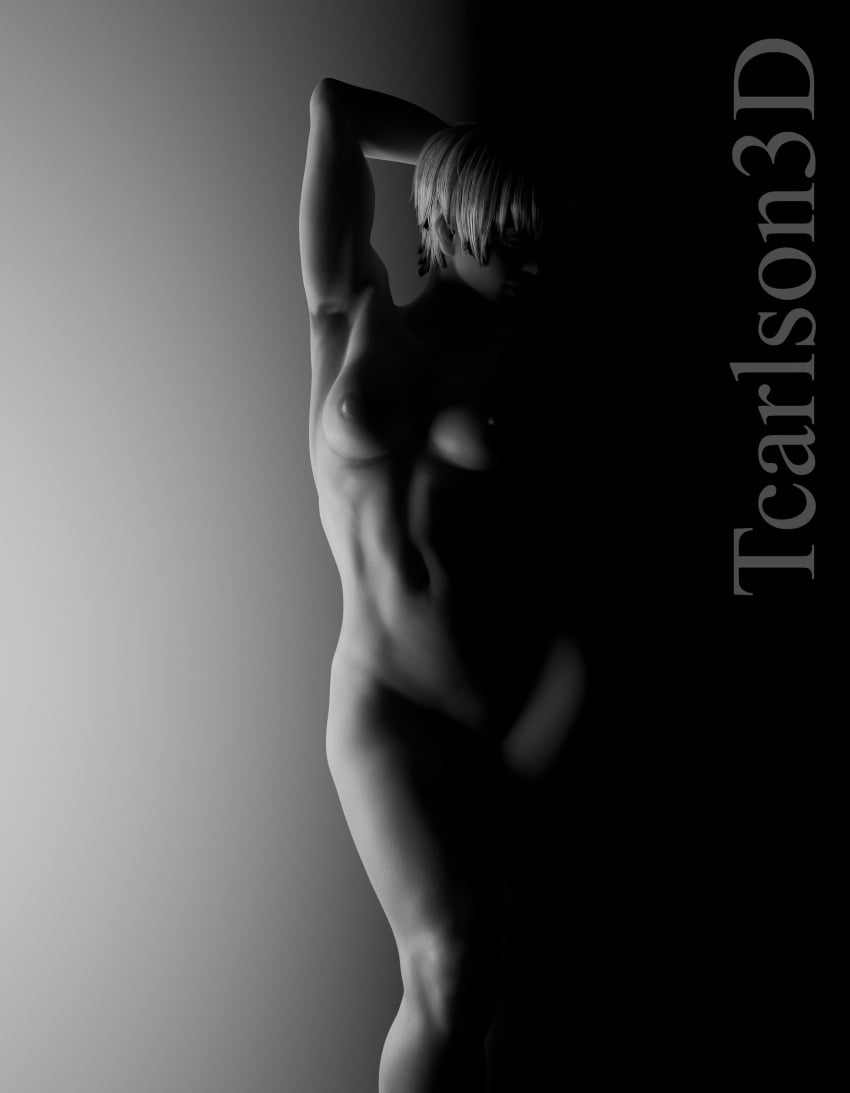3d 3d_(artwork) african_female artist_name artist_request black_and_white blender_(software) capcom dark-skinned_female elena_(street_fighter) female_focus female_only fit fit_female muscular_female nude nude_female solo_female street_fighter street_fighter_6 white_hair