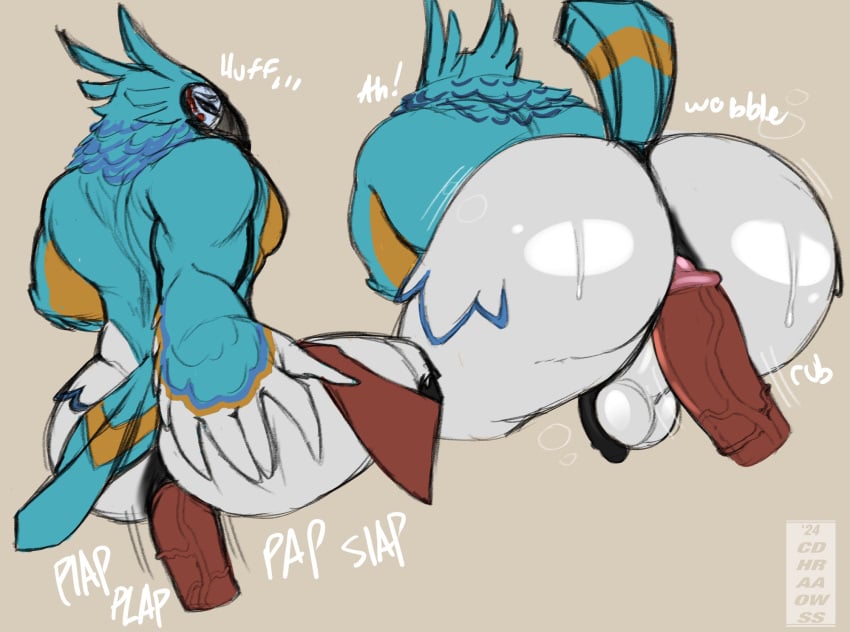 anal anal_sex anthro ass avian balls beak big_butt big_penis bodily_fluids breath_of_the_wild bubble_butt chaosdraws duo feathers gay genitals hand_on_butt hi_res humanoid humanoid_genitalia humanoid_penis kass_(tloz) kass_(zelda) male male/male muscular nintendo nude penetration penis plap presenting presenting_hindquarters rito sweat sweaty_butt tail tail_feathers the_legend_of_zelda