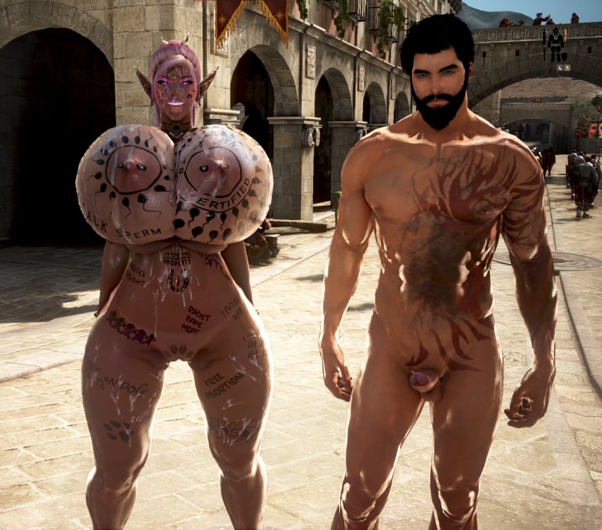 3d bdo bimbo black_desert_online blacked blonde_hair body_writing cow_tits cum_on_body cum_on_breasts cum_on_face cum_on_thighs cumdumpster dark_elf degradation elf elves huge_breasts humiliation onahole qos queen_of_spades screencap screenshot sperm_tattoo succubus succubus_horns tattoo tattoos toilet urinal video_game