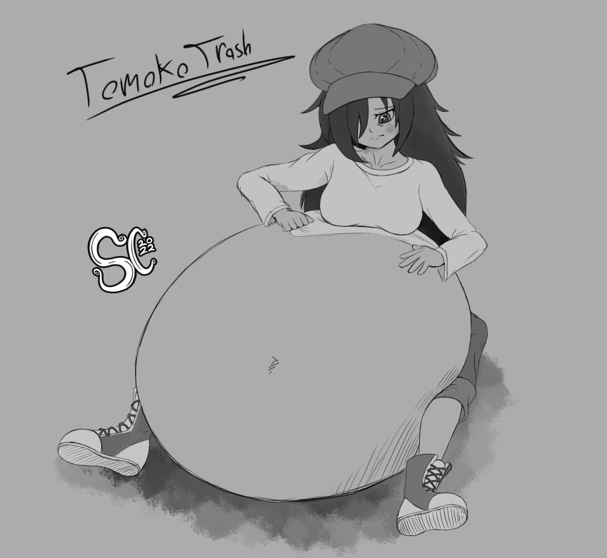 belly big_belly black_hair hat huge_belly kuroki_tomoko medium_breasts spaghetticultists vore vore_belly watashi_ga_motenai_no_wa_dou_kangaetemo_omaera_ga_warui!