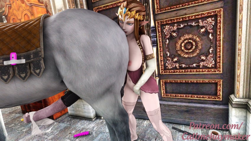 animal_urethral_insertion bestiality blue_eyes breasts brown_hair callmehaymaker elbow_gloves female horse horse_penis horsecock large_breasts open_shirt panties_on_penis pointy_ears princess_zelda source_filmmaker stallion stockings testicle_grab the_legend_of_zelda twilight_princess uncensored urethral_insertion zelda_(twilight_princess) zoophilia