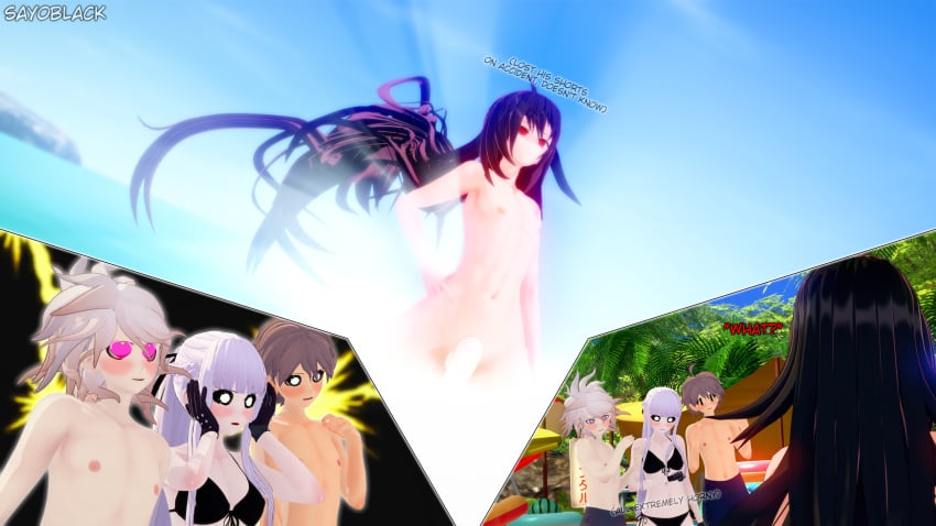 1girls accidental_exposure awe beach big_ass big_penis big_thighs bisexual both_sexes_in_same_situation completely_nude confused danganronpa enm female hinata_hajime huge_ass huge_cock izuru_kamukura kirigiri_kyouko koikatsu male multiple_boys naegi_makoto nagito_komaeda nude sayoblack text thunder_thighs water