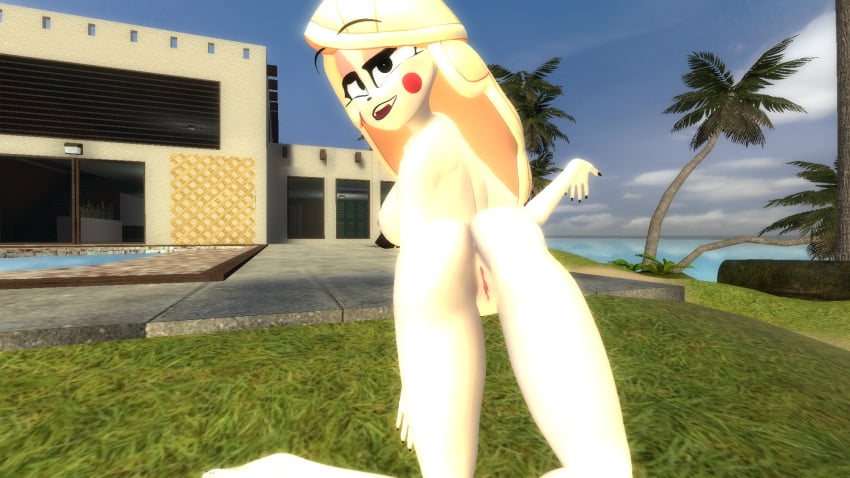 ass back_view blonde_female charlie_morningstar_(hazbin_hotel) female female_only garry's_mod gmod hazbin_hotel island poolside seductive_look showing_off vagina white_skin