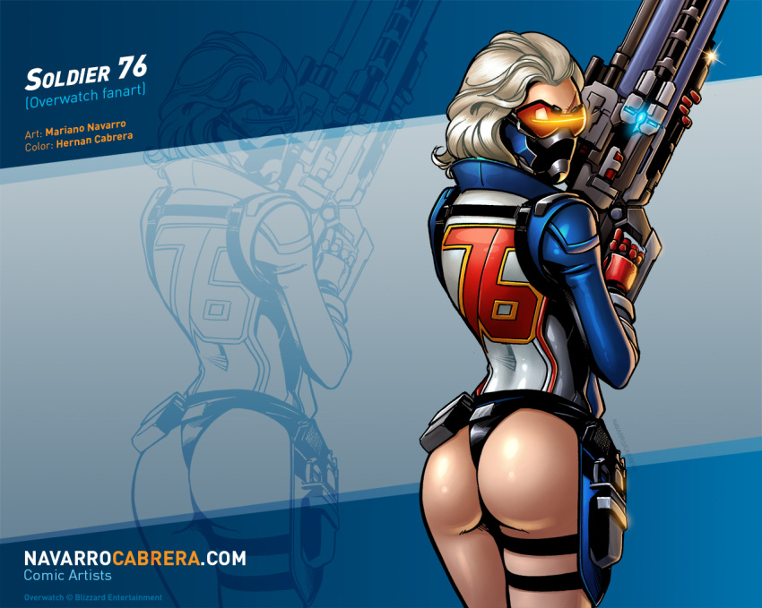 back_view female looking_at_viewer navarrocabrera overwatch overwatch_2 rule_63 soldier_76 soldier_76_(female) solo thong