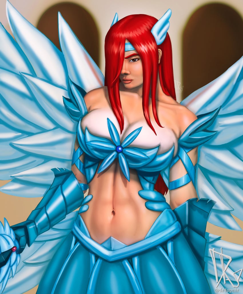 abs armor athletic_female belly_button big_breasts dr4upnir erza_scarlet fairy_tail female large_breasts looking_at_viewer massive_breasts red_hair slim_waist solo_female