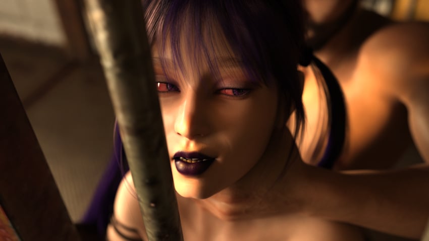 1boy 1boy1girl 1girls 3d apocalypse apocalyptic cage desert_stalker dominant_male domination kyra_(desert_stalker) naked naked_female naked_male nude nude_female nude_male purple_hair purple_lipstick purple_pupils raider red_eyes sex sex_from_behind twintails video_game video_game_character video_games visual_novel zetands