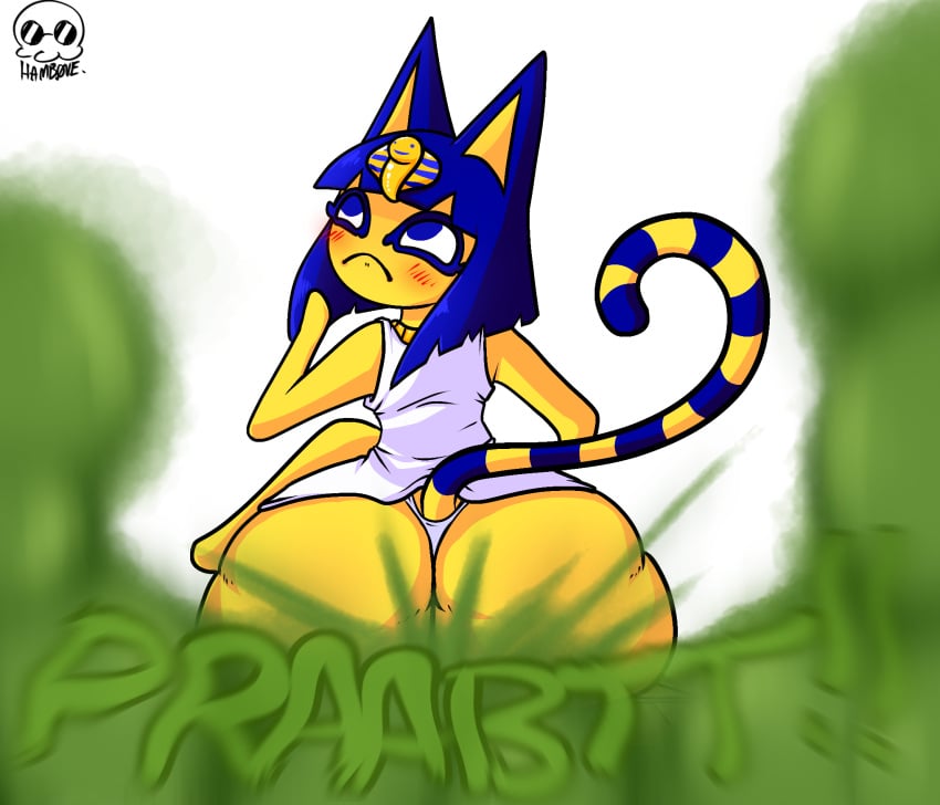 1girls 2d_(artwork) animal_crossing ankha artist_signature ass ass_bigger_than_breasts ass_bigger_than_head ass_bigger_than_torso ass_focus blush blush_lines cat_ears cat_tail catgirl fart fart_cloud fart_everywhere fart_fetish farting farts fat_ass female female_only hamb0ne hips hips_wider_than_shoulders huge_ass huge_fart nintendo onomatopoeia panties sitting text thick_ass thin_waist