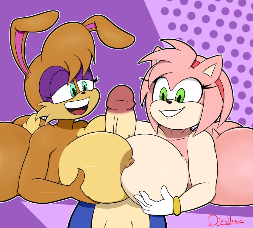 1boy 2girls amy_rose anthro anthro_on_anthro archie_comics ass ass big_ass big_breasts big_breasts big_butt big_penis black_nose blue_body blue_fur blue_skin breasts breasts breasts_pressed_together bubble_ass bubble_butt bunnie_rabbot bunny bunny_ears bunny_girl commission dat_ass dianilane double_paizuri eager eyelashes eyeshadow fur furry gloves green_eyes headwear hedgehog huge_boobs huge_breasts large_penis long_ears makeup male/female mammal naked nipples nude_female open_mouth paizuri paizuri_with_gigantic_breasts penis_between_breasts pink_body pink_fur pink_hair pink_skin purple_background rabbit rabbit_ears rabbit_girl rubbing rubbing_breasts sega sex short_hair simple_background smiling sonic_(series) sonic_satam sonic_the_hedgehog sonic_the_hedgehog_(archie) sonic_the_hedgehog_(comics) sonic_the_hedgehog_(series) tail tan_body tan_fur tan_skin thick_ass thick_thighs thighs threesome two_tone_body two_tone_fur veiny_penis