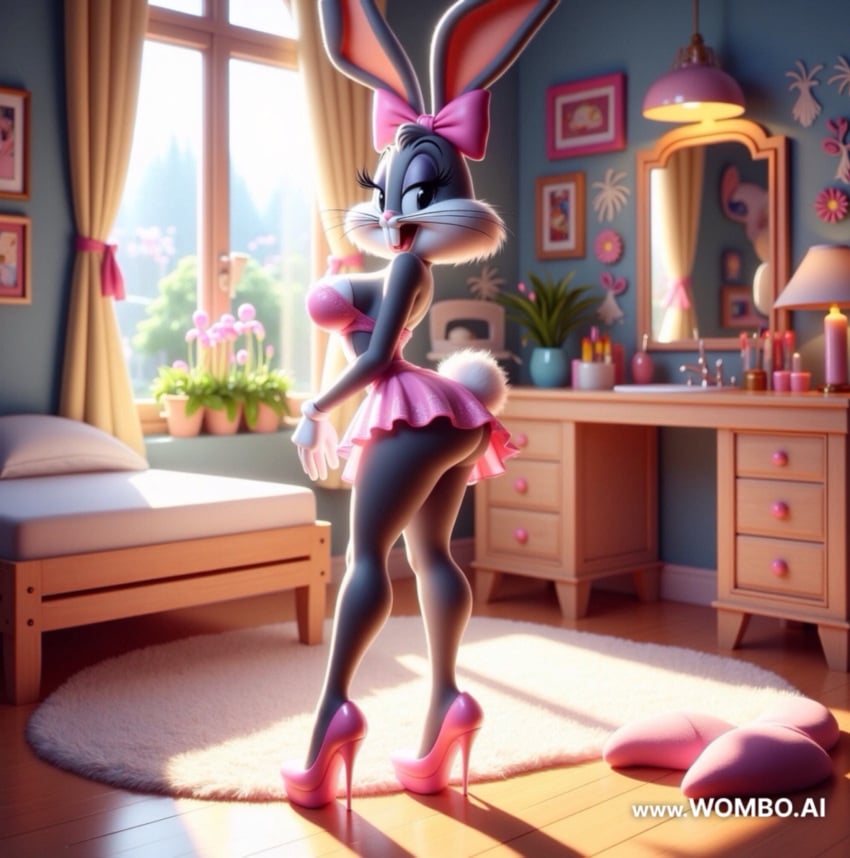 ai_generated bedroom bugs_bunny crossdressing high_heels looney_tunes miniskirt mtf_transformation rule_63