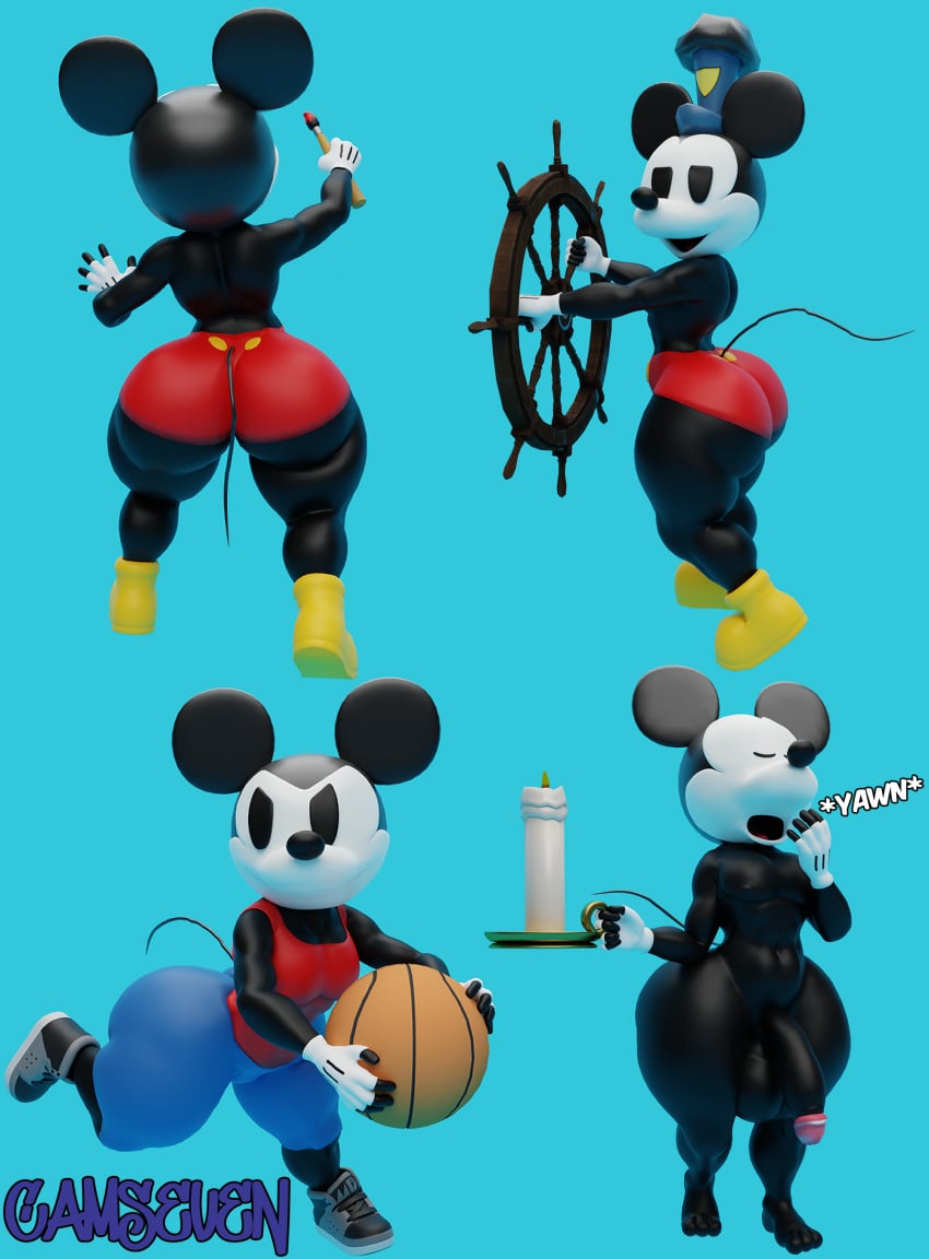 2022 3_toes 3d_(artwork) 5_fingers absurd_res anthro ass ball balls basketball_(ball) big_butt black_body black_fur black_nose blue_background blue_bottomwear blue_clothing blue_shorts bottomwear camseven candle circumcised closed_eyes clothed clothed_anthro clothed_male clothing digital_media_(artwork) disney english_description feet fingerless_gloves fingers flaccid footwear fur genitals gloves half-closed_eyes handwear hi_res holding_basketball holding_candle holding_object humanoid_genitalia humanoid_penis male mammal mickey_mouse mouse mouth_closed multiple_poses murid murine narrowed_eyes nude_anthro nude_male open_mouth penis pose rear_view red_bottomwear red_clothing red_shirt red_shorts red_topwear rodent round_ears shirt shoes shorts side_view simple_background sketch_page sneakers solo standing tail thick_thighs toes topless topless_anthro topless_male topwear white_clothing white_gloves white_handwear wide_hips yawn yellow_clothing yellow_footwear yellow_shoes