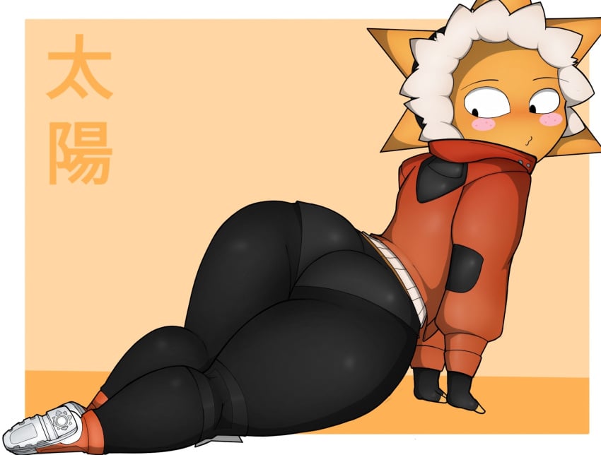 ass goldenisbunny kanji male pants stretching suggestive_pose sunspot_(fortnite) twink