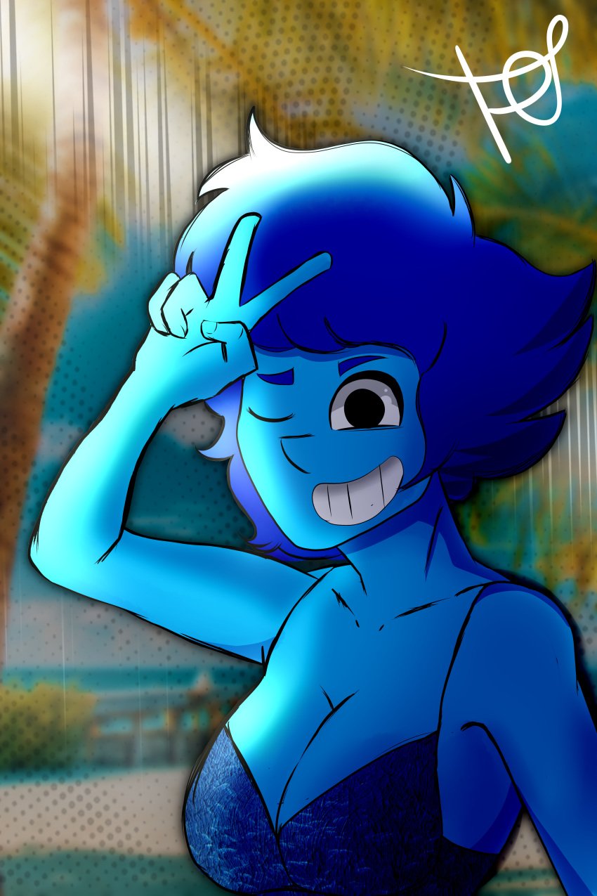 beach blue_body blue_hair blue_skin cute_face gem lapis_lazuli_(steven_universe) steven_universe swimsuit