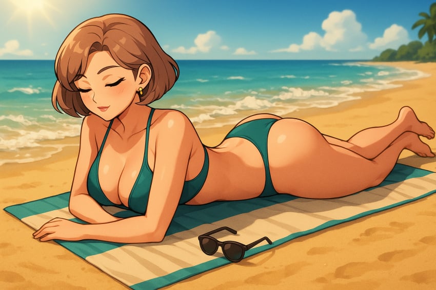 ai_generated beach bikini content_smile fire_emblem fire_emblem:_three_houses manuela_casagranda sunbathing