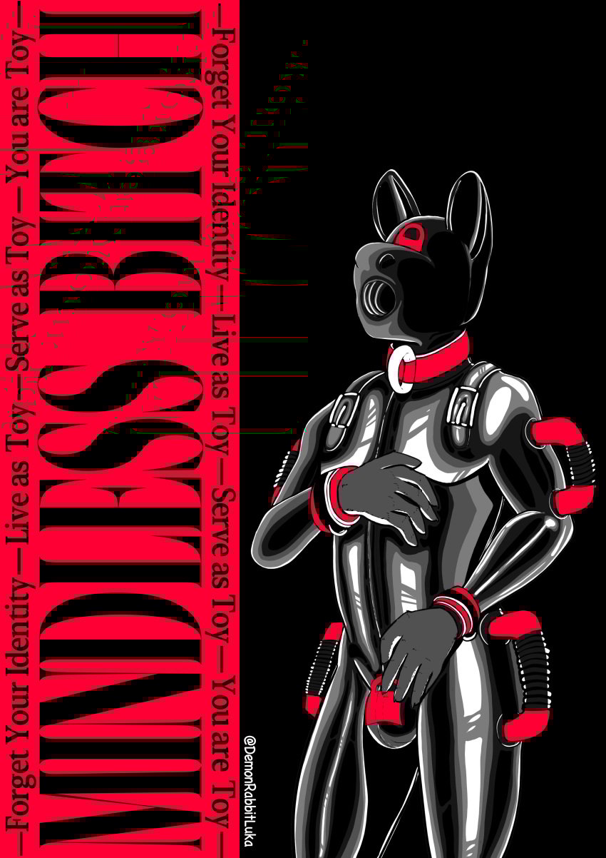 absurd_res ambiguous_species anthro bdsm_gear blinded bondage clothing drone dronification handles_on_shoulders handles_on_thighs hi_res latex latex_clothing latex_skinsuit lock_bulge lock_symbol lukabun male mask null_bulge objectification open_mouth_gag skinsuit solo submissive submissive_male tight_clothing