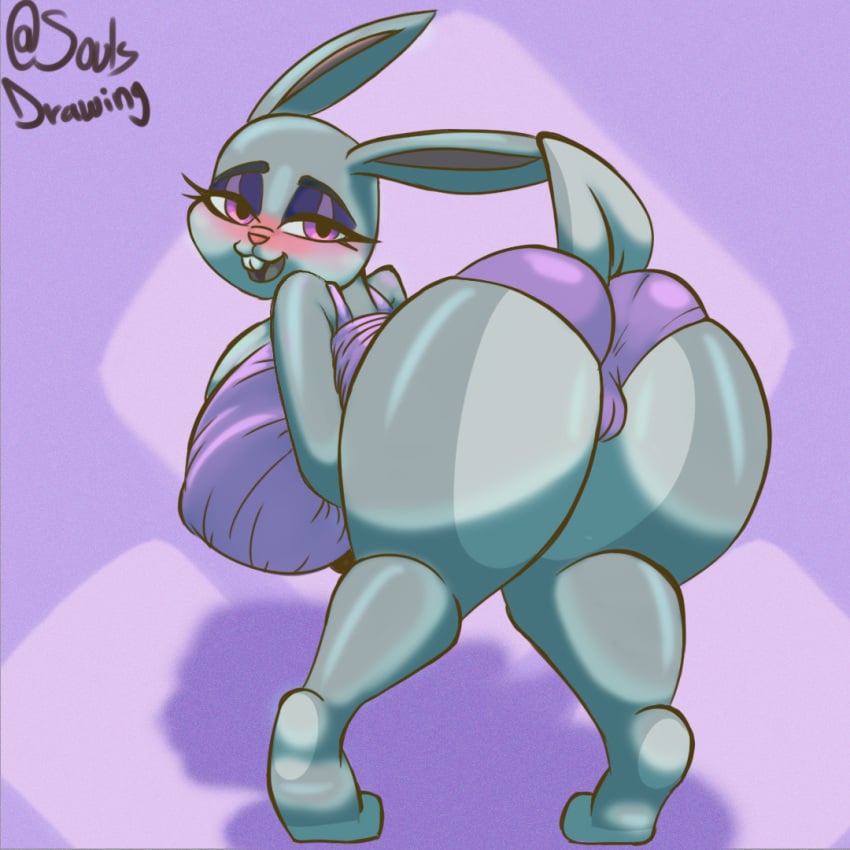anthro ass backboob big_ass breasts casual_nudity cleavage clothed clothing disney female female_only fur grey_body grey_fur huge_breasts judy_hopps lagomorph leporid makeup mammal nipples_visible_through_clothing pajamas purple_clothing purple_eyes purple_makeup pussy_visible_through_clothes rabbit revealing_clothes sideass solo soulsdrawing teasing zootopia