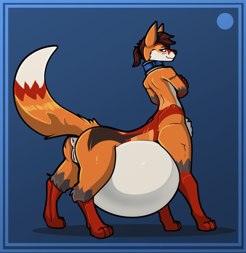 absurd_res anus ass bastiel belly big_belly blue_collar brown_hair canid canid_taur canine canine_taur collar collar_only crossed_arms female ferox_(feroxdoon) feroxdoon fluffy fluffy_tail fox fox_taur furry genitals hair happy hi_res huge_belly joyful looking_back love mammal mammal_taur mayternity mayternity_2025 mother_(lore) motherhood nonbinary_(lore) nude parent_(lore) ponytail pregnant pregnant_female pregnant_taur pussy raised_tail red_fox short_ponytail smile smiling_at_viewer solo standing stomach_bulge tail taur taur_lower_pregnancy true_fox warm