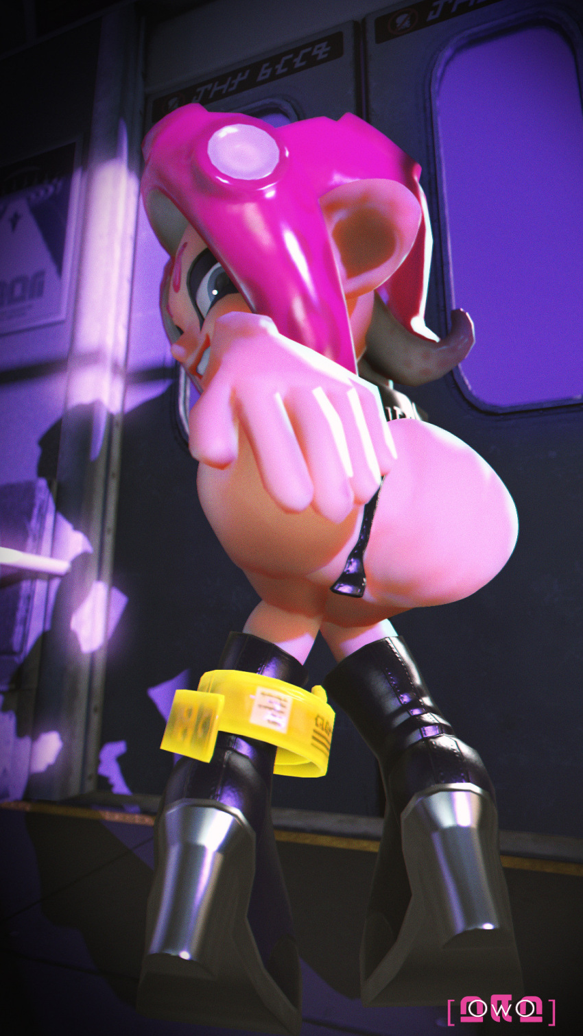 1girls agent_8_(splatoon) ass ass_grab black_panties bluesky_link female grabbing_ass grabbing_own_ass grin grinning_at_viewer heels looking_at_viewer looking_back looking_pleasured octoling octoling_girl owalt_sfm owo_sfm panties seductive seductive_look splatoon splatoon_(series) splatoon_2 splatoon_2:_octo_expansion