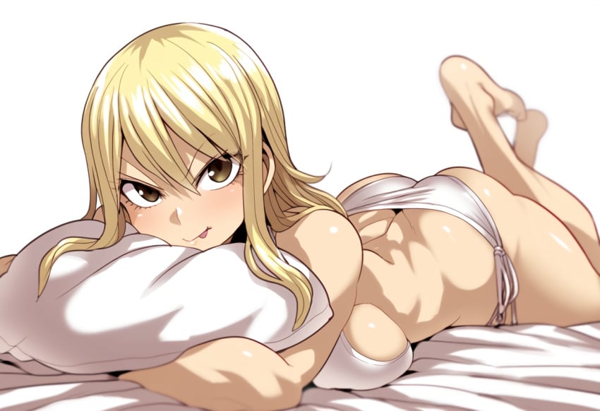 1girls ai_generated ass bed bedroom blonde_female blonde_hair blonde_hair blonde_hair_female brown_eyes fairy_tail large_breasts lucy_heartfilia mullon novelai voluptuous