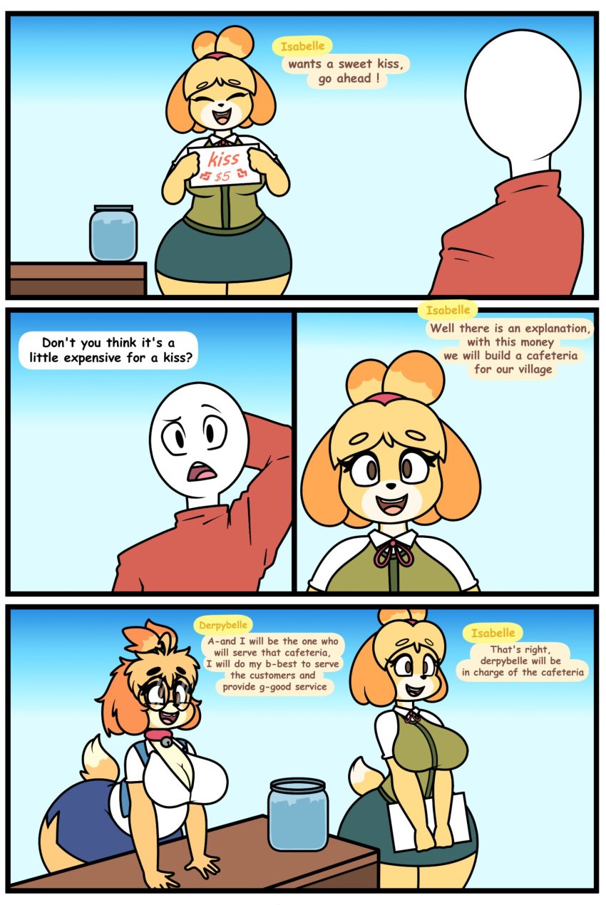 animal_crossing big_breasts breasts_out cleavage derpybelle female furry huge_breasts isabelle_(animal_crossing) jhenightfox shih_tzu tagme thick_thighs wide_hips