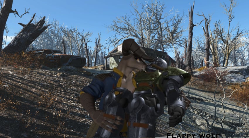 cute deathclaw fallout female_dominating female_focus female_holding_male femclaw flappy_wolf holding oc power_armor power_armor_(fallout) raven_(flappywolf) t51_(fallout) wholesome