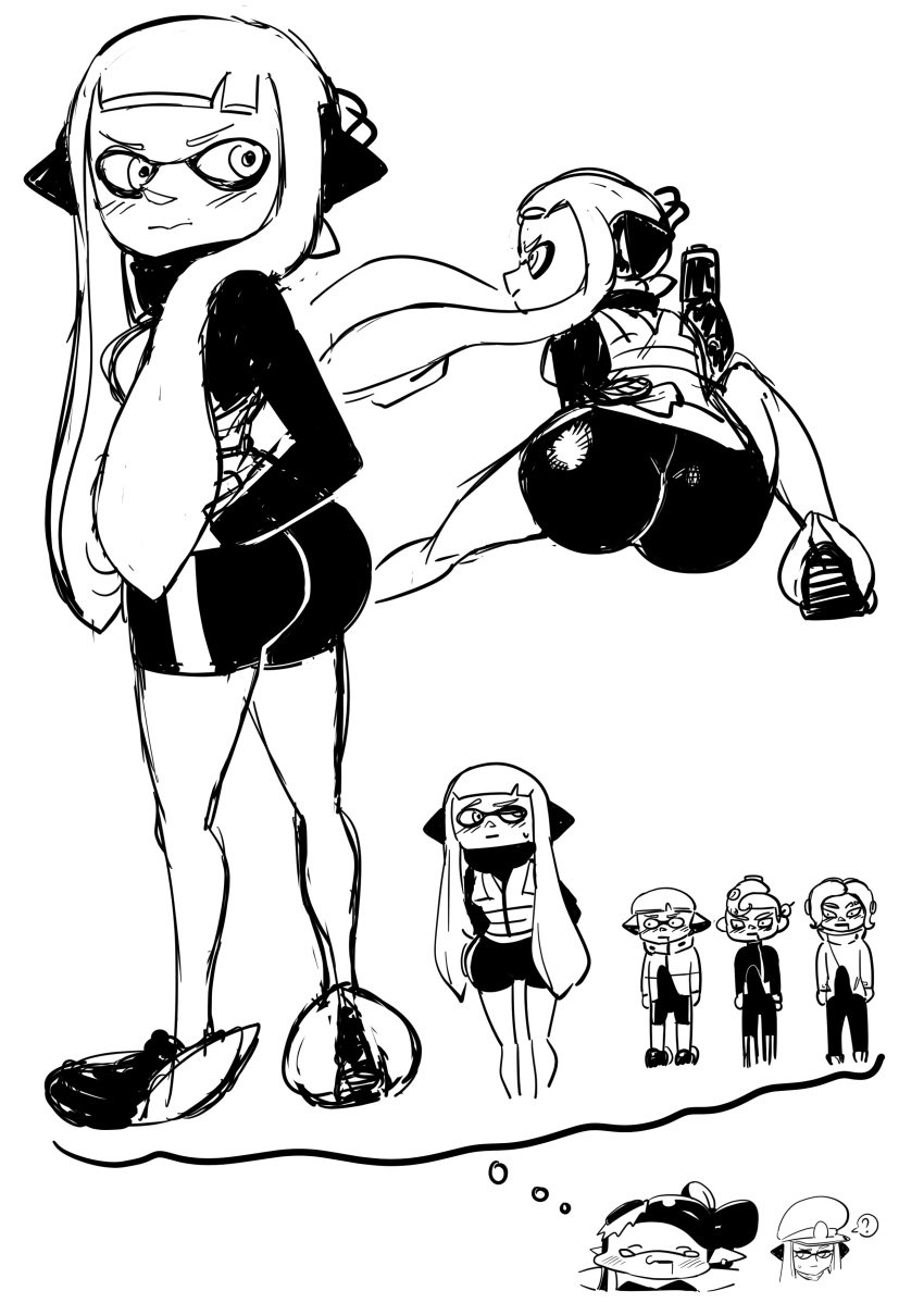 2girls 3boys ? agent_3_(splatoon) agent_3_(splatoon_3) agent_4_(splatoon) agent_8_(splatoon) ass black_and_white blush boner_in_pants callie_(splatoon) captain_(splatoon_3) clothed clothing erection fully_clothed hotaruman97 imagining inkling inkling_boy inkling_girl male_agent_4_(splatoon) male_agent_8_(splatoon) male_new_agent_3_(splatoon) new_agent_3_(splatoon) nintendo octoling octoling_boy splatoon tagme