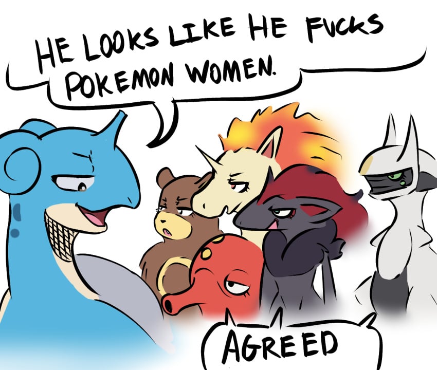 2024_pokemon_gigaleak alternate_version_at_source ambiguous_gender anthro arceus bear botanics canid canine cephalopod colored dialogue equid equine fansferb358 female feral frown fur generation_1_pokemon generation_2_pokemon generation_4_pokemon generation_5_pokemon group hair lapras legendary_pokemon mammal marine meme mollusk nintendo octillery open_mouth open_smile pokemon pokemon_(species) profanity rapidash she_looks_like_she_fucks she_looks_like_she_fucks_human_men_(meme) sketch smile speech_bubble third-party_edit ursaring ursine white_devils_"agreed" zoroark