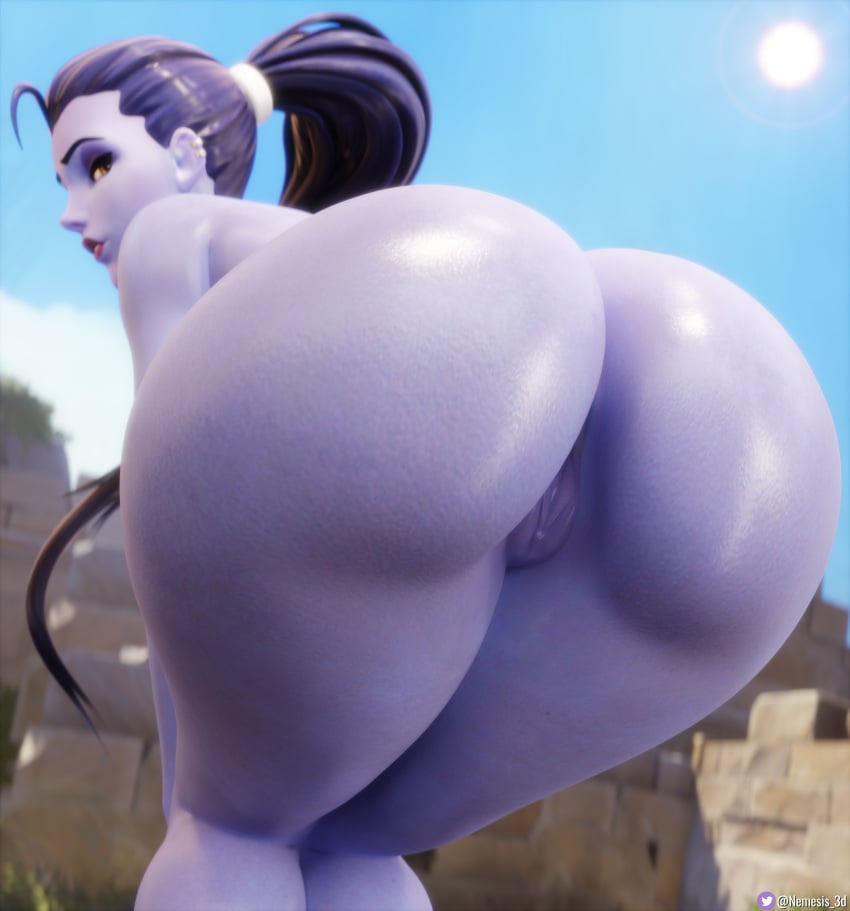 1girls 3d absurd_res amelie_lacroix ass ass_focus bent_over big_ass blizzard_entertainment female female_only hi_res highres light-skinned_female looking_at_viewer looking_back nemesis_3d outdoors overwatch overwatch_2 png ponytail pov presenting purple_hair purple_skin pussy seductive self_upload shiny_skin solo solo_female standing thick_ass thick_thighs thighs widowmaker
