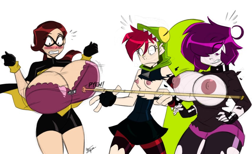 3girls aeolus06 aged_up audrey_page big_breasts breasts colored curvy demencia_(villainous) female gaz_membrane golden_girl huge_breasts invader_zim tagme the_developing_adventures_of_golden_girl thicc_gaz villainous