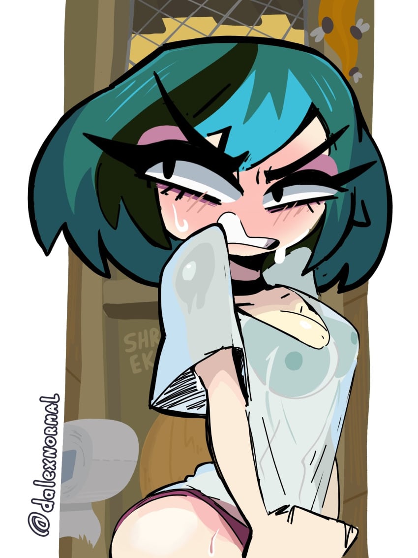 1girls ass big_breasts blue_hair breasts dnormal11 flustered goth goth_girl gwen_(tdi) pale-skinned_female pale_skin solo tagme total_drama_(series) total_drama_island twitter_link underwear wet_clothes