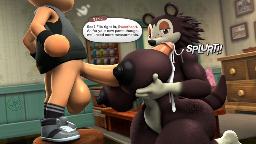 16:9 3d animal_crossing anthro big_breasts big_penis bodily_fluids breast_play breasts cum cum_on_breasts digital_media_(artwork) duo english_text eulipotyphlan female genital_fluids genitals hedgehog hi_res human male male/female mammal nintendo penis revhearts sable_able sex text titjob villager_(animal_crossing) voluptuous_female widescreen