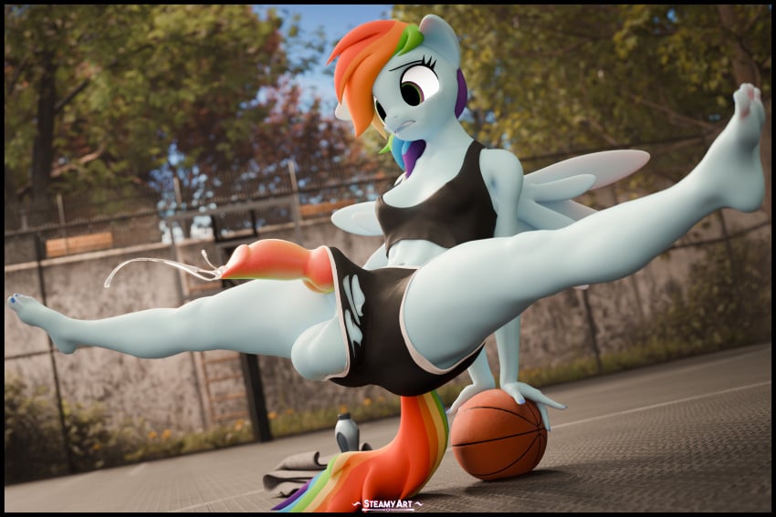 1futa 3d_(artwork) absurd_res animal_genitalia animal_penis ball balls basketball_(ball) blue_body bodily_fluids breasts canine_genitalia canine_penis cum digital_media_(artwork) equid equine eyelashes flexible friendship_is_magic ftg_crossgender fti_crossgender futanari genital_fluids genitals gynomorph hair hasbro hi_res intersex mammal multicolored_hair my_little_pony mythological_creature mythological_equine mythology outside pegasus penis pupils rainbow_hair rule_63 solo splits spread_legs spreading stdieamyart wings