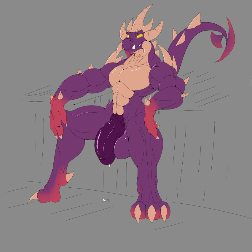 absurd_res angrypotato96 anthro balls big_balls big_penis demon dragon flaccid full-length_portrait full_length hi_res horns humanoid_penis male male_only monster muscular nude penis scalie sitting solo throne uncut