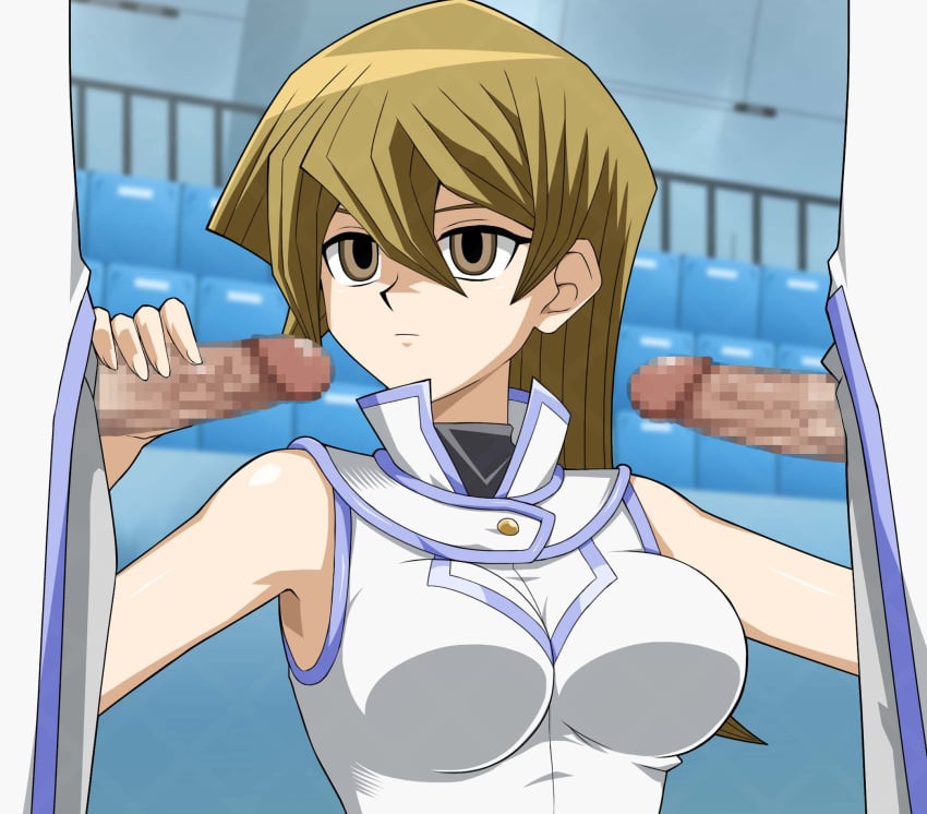 1girls 2boys1girl 2girls 4beruku alexis_rhodes blonde_hair bored_expression brainwashing brown_eyes censored empty_eyes hi_res huge_breasts masturbation mind_control penis school_uniform tenjouin_asuka yu-gi-oh! yu-gi-oh!_gx