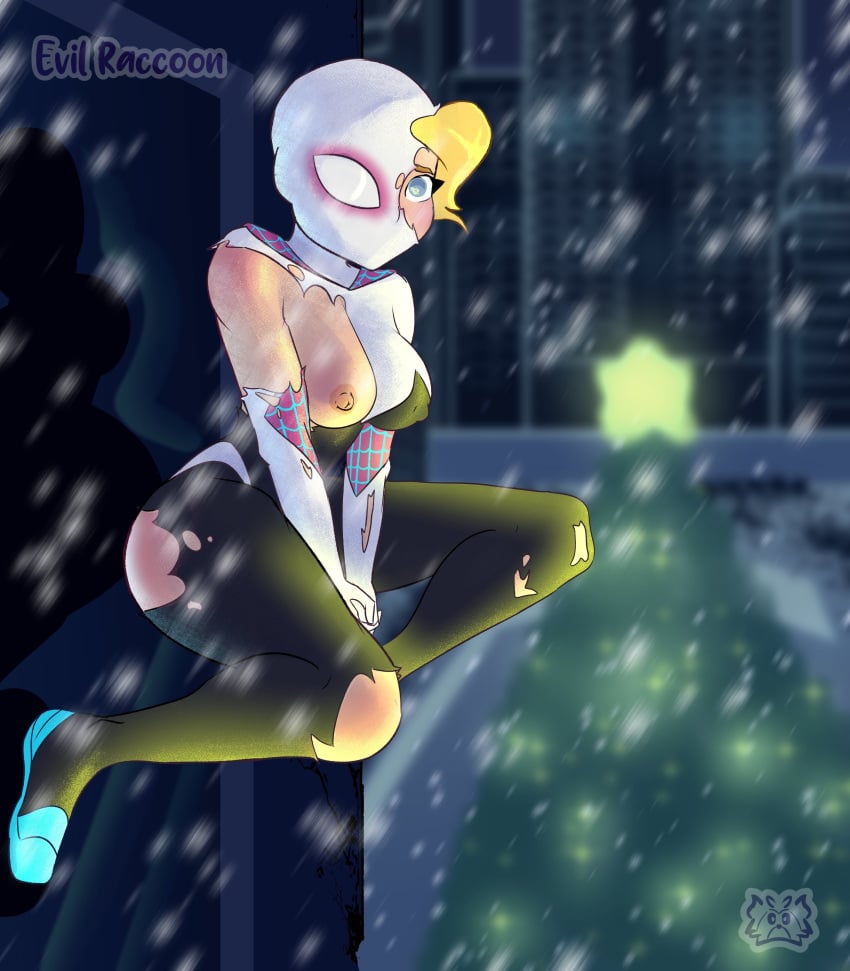 evil_raccoon gwen_stacy marvel marvel_comics nipples one_tit_out ripped_clothing spider-gwen winter