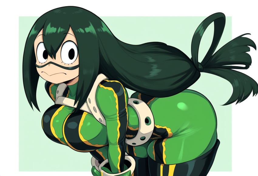 1girls ai_generated boku_no_hero_academia female frog frog_girl froppy large_breasts mullon my_hero_academia novelai solo superheroine tsuyu_asui