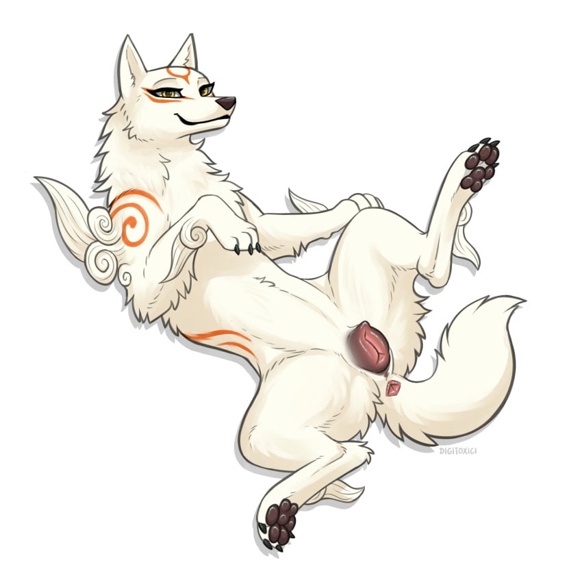 1:1 amaterasu amaterasu_(okami) animal_genitalia animal_pussy anus canid canine canine_genitalia canine_pussy canis capcom clover_studio digitoxici female feral genitals hi_res lying mammal okami okami_(capcom) on_back pawpads paws pussy solo spread_legs spreading wolf wolf_ears wolf_tail