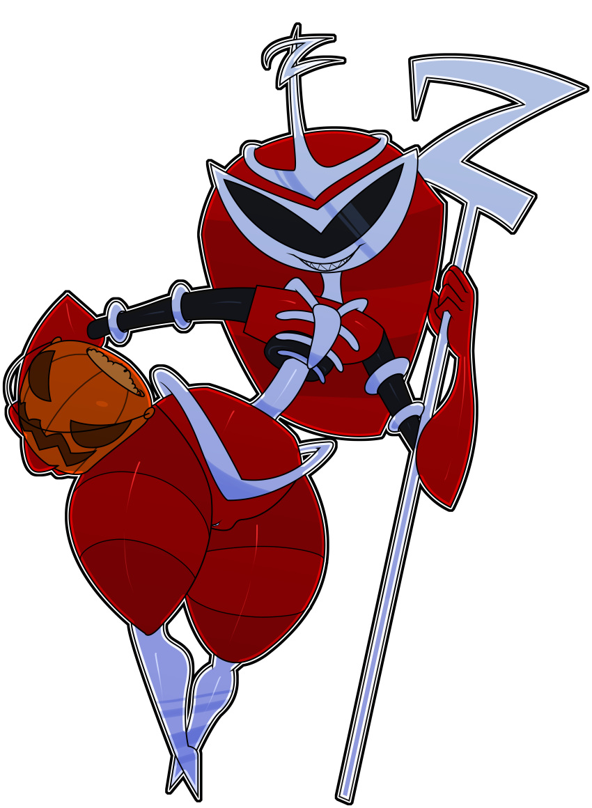 2016 absurd_res alpha_channel clitoris costume female grin halloween hi_res holidays humanoid lord_zedd lord_zedd_(cosplay) machine my_life_as_a_teenage_robot power_rangers pussy robot sharp_teeth simple_background smile solo staff teeth theboogie vexus wide_hips