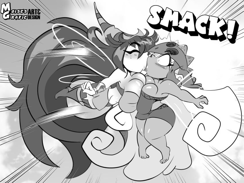 2girls assertive_female betilla_(rayman) big_ass big_breasts big_butt blush breast_press breasts breasts_to breasts_touching busty closed_eyes curvy edith_up_(rayman) fairy female_only forced_kiss french_kissing incest kissing moisesgrafic monochrome rayman_(series) sisters surprise_kiss surprised_expression thighs tongue_kiss ubisoft yuri