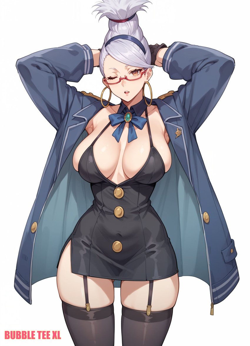 ai_generated ayase_seiko breasts dandadan glasses looking_at_viewer open_mouth wink