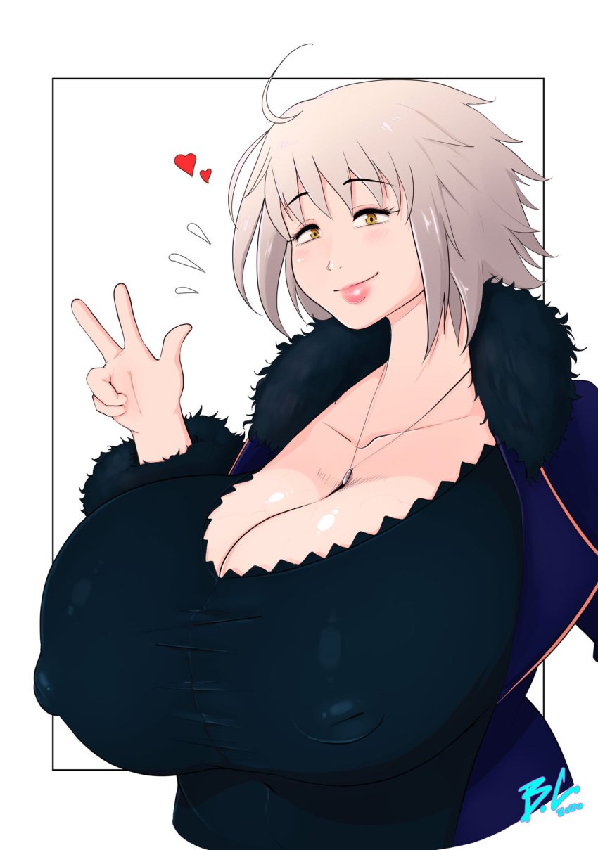 1girls bbw bbw_mom big_breasts bittercream fate/grand_order fate_(series) female jeanne_alter simple_background tagme white_hair yellow_eyes