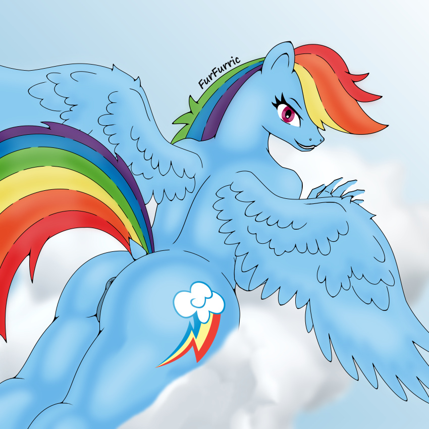 anthro anus ass big_butt cutie_mark equid equine female friendship_is_magic furfurric genitals hasbro hi_res mammal my_little_pony mythological_creature mythological_equine mythology pegasus pussy rainbow_dash_(mlp) solo wings