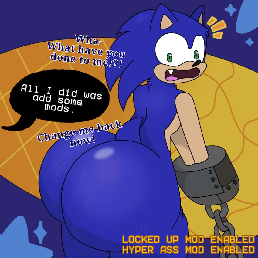 1boy anthro ass ass_expansion ass_focus back_view big_ass big_butt bubble_butt chained dialogue expansion femboy huge_ass hyper_ass looking_back maka37 male male_only perfect_legs shiny_ass shocked shocked_expression simple_background simple_shading solo solo_focus sonic_(series) sonic_the_hedgehog sonic_the_hedgehog_(series) standing surprised surprised_expression sweat sweaty_butt thick_thighs wide_hips