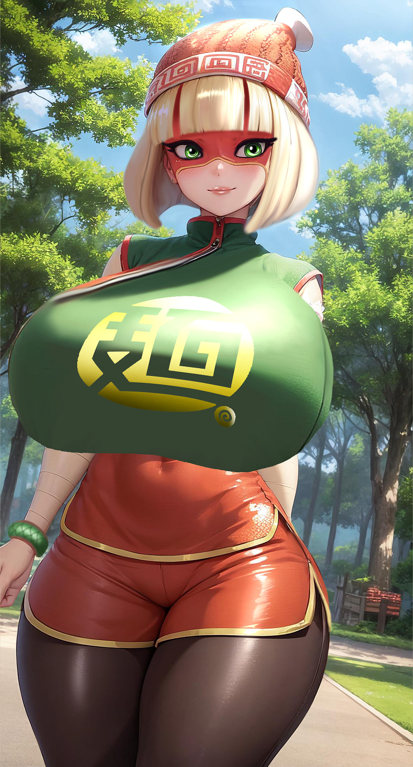 1girls ai_generated alternate_body_type alternate_breast_size arms_(game) beanie big_breasts blonde_hair bob_cut chinese chinese_clothes cleavage clothing curvaceous curves curvy curvy_body curvy_female curvy_figure curvy_hips dominant_female edit edited female_only gigantic_breasts green_eyes hi_res high_resolution highres huge_breasts large_breasts large_thighs light-skinned_female lips min_min_(arms) nintendo posing short_hair solo_focus thick_thighs video_game_character video_games voluptuous voluptuous_female wide_hips wristband yellow_arms