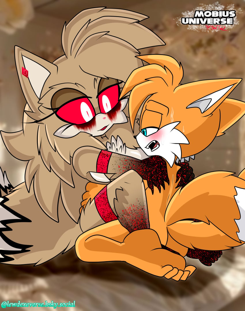 1boy 1girls anthro blushing_male darknovansfw male/female mobian_(species) mobius_universe sex shy sonic_(series) sonic_oc tails_the_fox valentina(y)