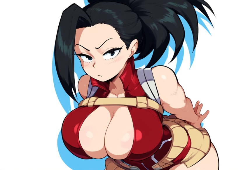 1girls ai_generated boku_no_hero_academia female frown large_breasts leotard momo_yaoyorozu mullon my_hero_academia novelai solo superheroine