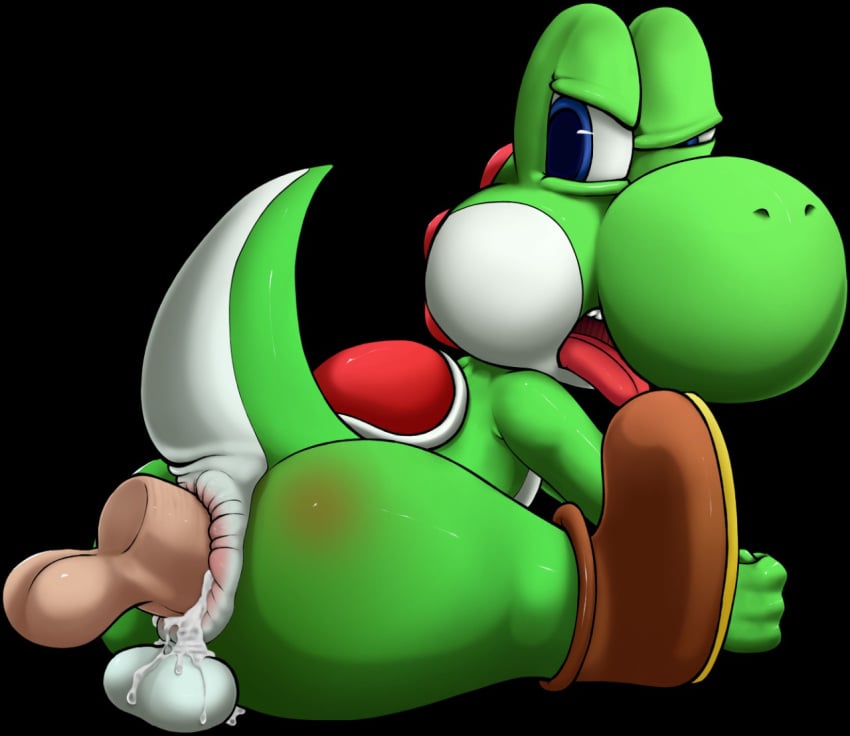 2boys anal anal_sex anus ass balls black_background cum cum_in_ass cum_inside disembodied_penis leepus looking_back male male_only mario_(series) multiple_boys nintendo penetration penis simple_background sitting solo_focus testicles video_games yaoi yoshi