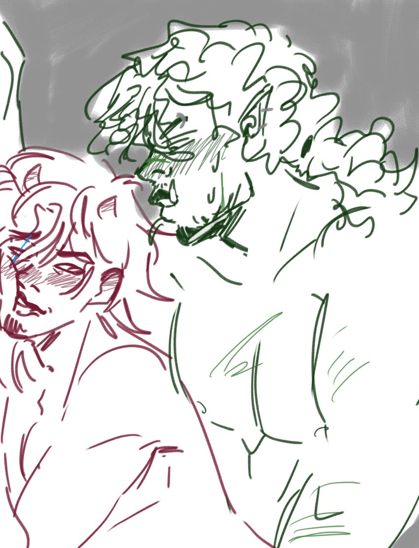 against_wall artist_request blush dnd dominant dominant_male dungeons_&_dragons dungeons_and_dragons facial_hair gay half-orc hidden_sex horns long_hair male male/male milo_bolosan_(oc) naked naked_male nazgrel_torin_(oc) no_visible_genitalia nude nude_male orc orc_male original original_character original_characters pleasured_face scars size_difference sketch smile tiefling tiefling_boy tusks