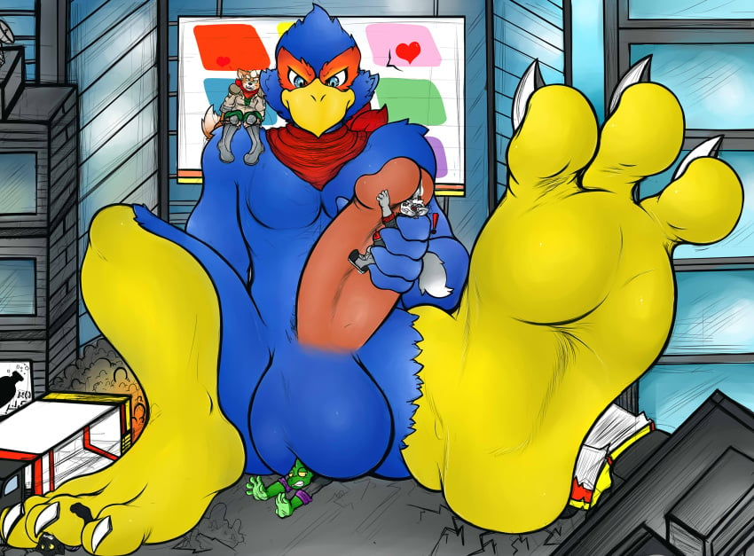 anthro avian bird building canine chameleon city clothed clothing falco_lombardi feet feline foot_focus fox fox_mccloud leon_powalski lizard macro male male_only mammal micro nintendo nude panther panther_caroso precum reptile scalie scarf sebafox sitting star_fox truck vehicle video_games wolf wolf_o'donnell