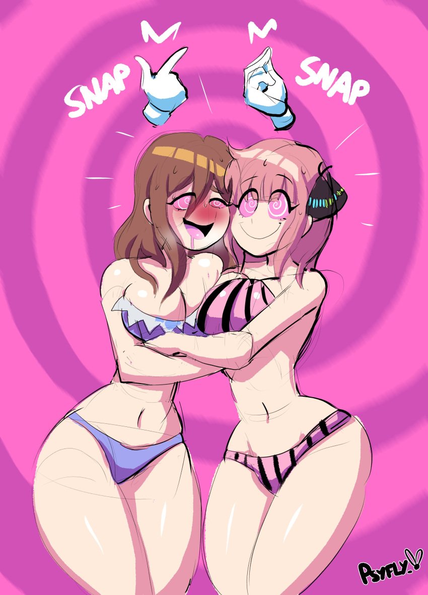 big_breasts bikini female femsub go-toubun_no_hanayome horny hypnosis looking_at_viewer love mind_control nakano_miku nakano_nino psyfly smile spiral_eyes